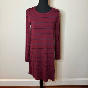 NWT Gap Burgundy Black Stripe Long Sleeve Swing Dress